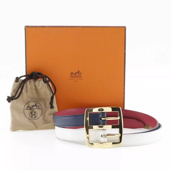 HERMES reversible belt Blue Indigo/Rouge Vif Courchevel/Swift Women - Picture 9 of 10